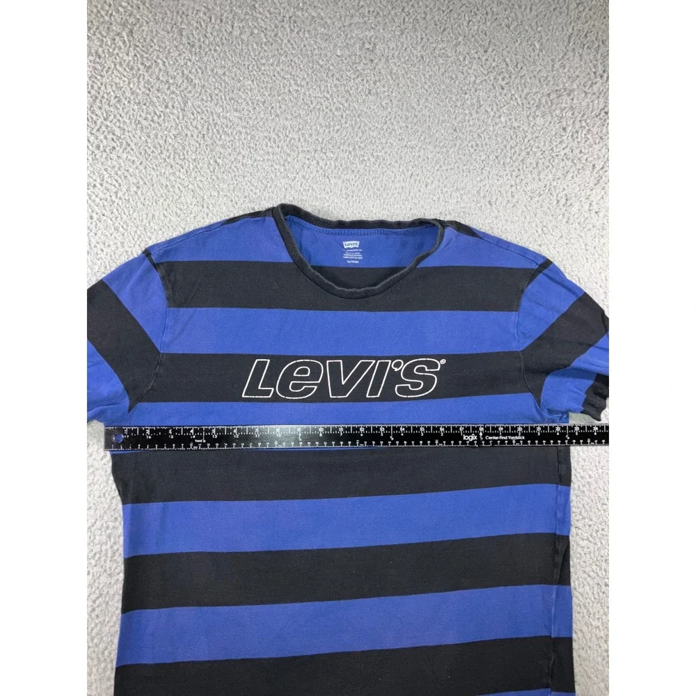 Levis T-Shirt Men XL Blue Black Striped Logo 90s Gorpcore Street Grunge Skater